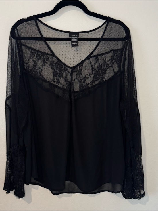 torrid Tops - Torrid Black Sheer Lace Mesh Blouse Size 2 Plus Size Fairycore Goth Boho Top